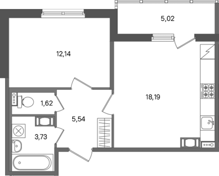 1-комнатная квартира 41.22 м², 3/5 эт., ЖК «ПАТИО. Уютный квартал»